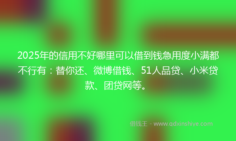 2025年的信用不好哪里可以借到钱急用度小满都不行有：替你还、微博借钱、51人品贷、小米贷款、团贷网等。