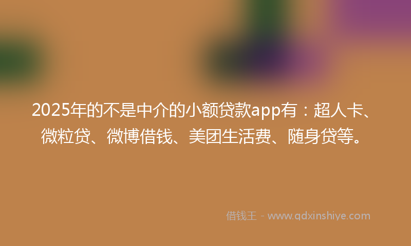 2025年的不是中介的小额贷款app有：超人卡、微粒贷、微博借钱、美团生活费、随身贷等。