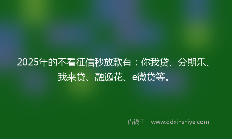 2025年的不看征信秒放款有：你我贷、分期乐、我来贷、融逸花、e微贷等。