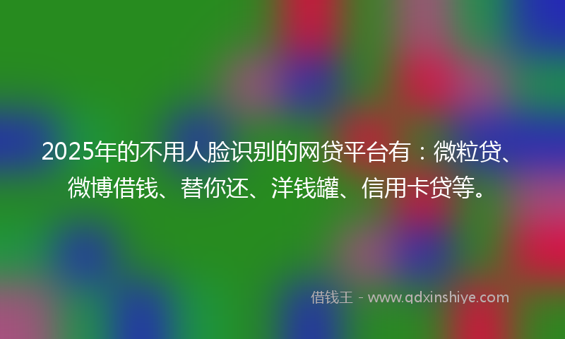 2025年的不用人脸识别的网贷平台有：微粒贷、微博借钱、替你还、洋钱罐、信用卡贷等。