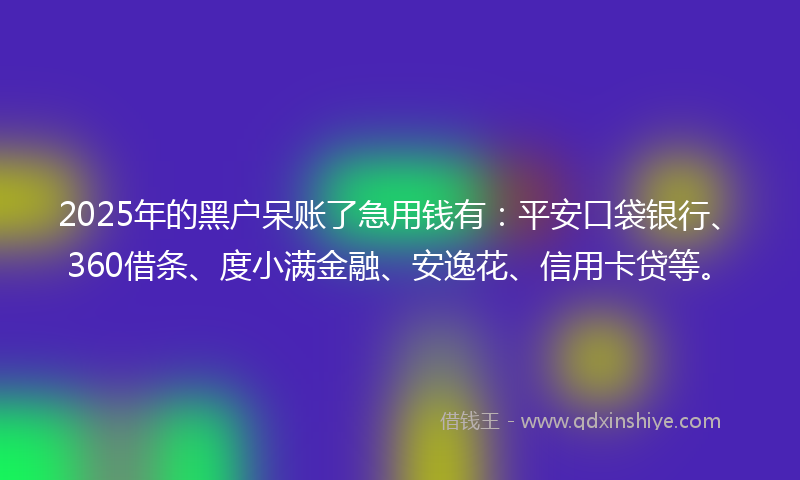 2025年的黑户呆账了急用钱有：平安口袋银行、360借条、度小满金融、安逸花、信用卡贷等。