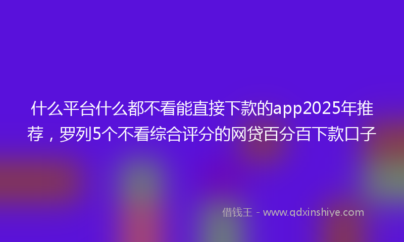 什么平台什么都不看能直接下款的app2025年推荐，罗列5个不看综合评分的网贷百分百下款口子