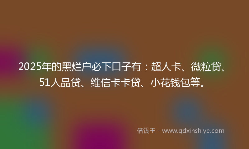 2025年的黑烂户必下口子有：超人卡、微粒贷、51人品贷、维信卡卡贷、小花钱包等。