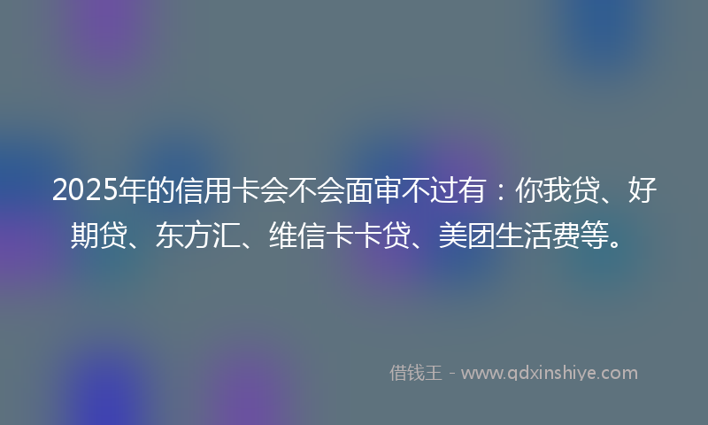 2025年的信用卡会不会面审不过有：你我贷、好期贷、东方汇、维信卡卡贷、美团生活费等。