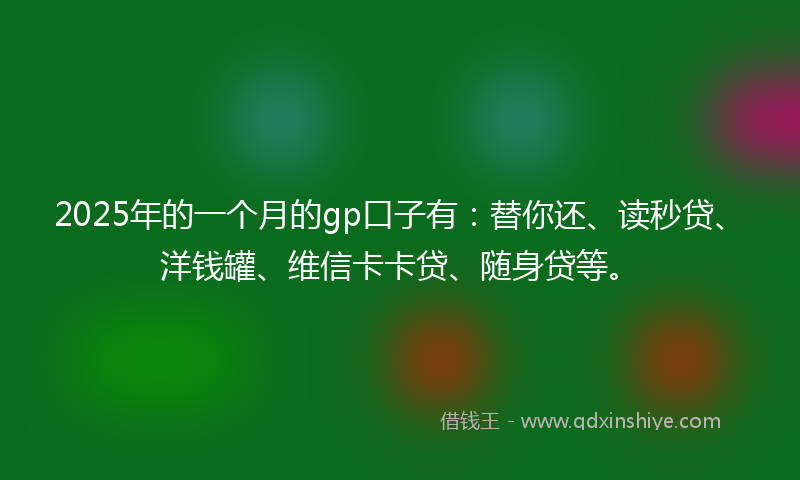 2025年的一个月的gp口子有：替你还、读秒贷、洋钱罐、维信卡卡贷、随身贷等。