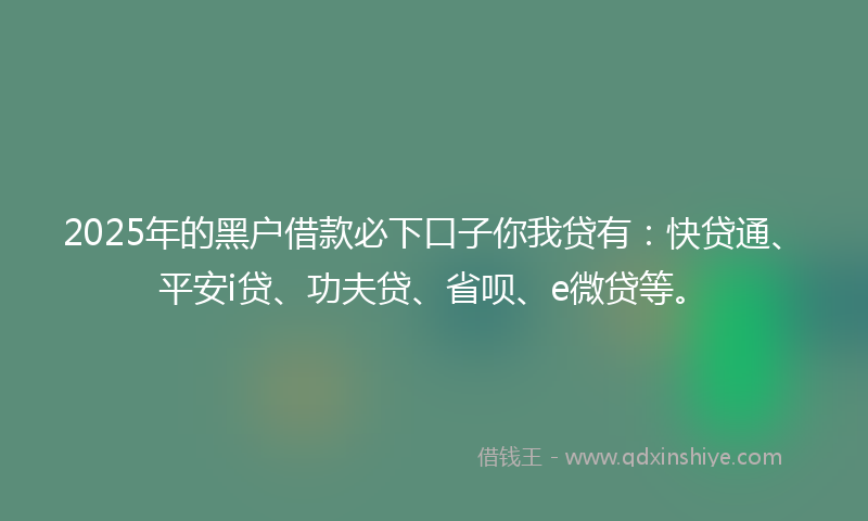 2025年的黑户借款必下口子你我贷有：快贷通、平安i贷、功夫贷、省呗、e微贷等。