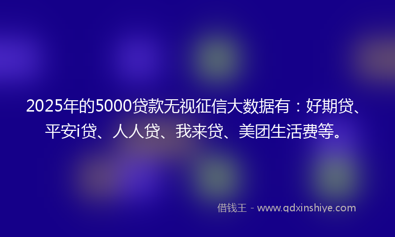 2025年的5000贷款无视征信大数据有：好期贷、平安i贷、人人贷、我来贷、美团生活费等。
