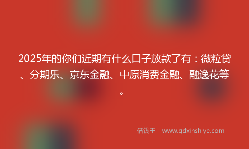 2025年的你们近期有什么口子放款了有：微粒贷、分期乐、京东金融、中原消费金融、融逸花等。
