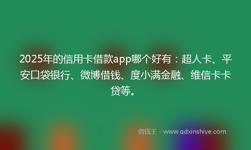 2025年的信用卡借款app哪个好有：超人卡、平安口袋银行、微博借钱、度小满金融、维信卡卡贷等。