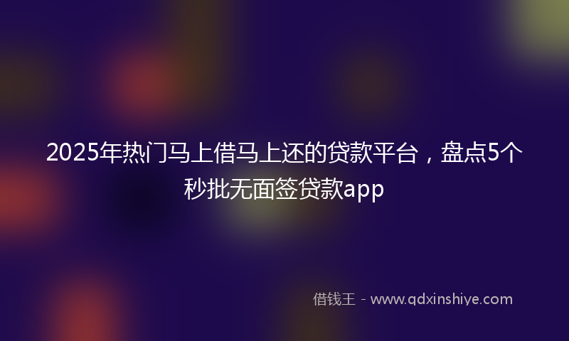 2025年热门马上借马上还的贷款平台，盘点5个秒批无面签贷款app