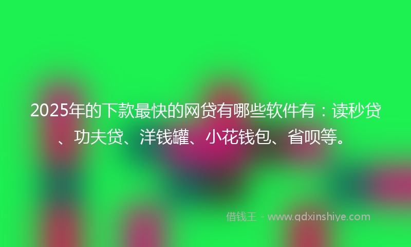 2025年的下款最快的网贷有哪些软件有：读秒贷、功夫贷、洋钱罐、小花钱包、省呗等。
