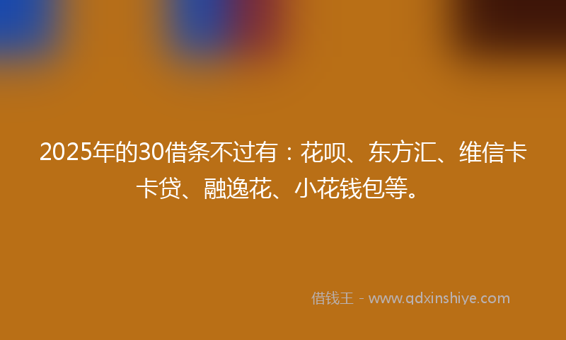 2025年的30借条不过有：花呗、东方汇、维信卡卡贷、融逸花、小花钱包等。