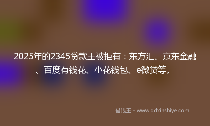 2025年的2345贷款王被拒有：东方汇、京东金融、百度有钱花、小花钱包、e微贷等。