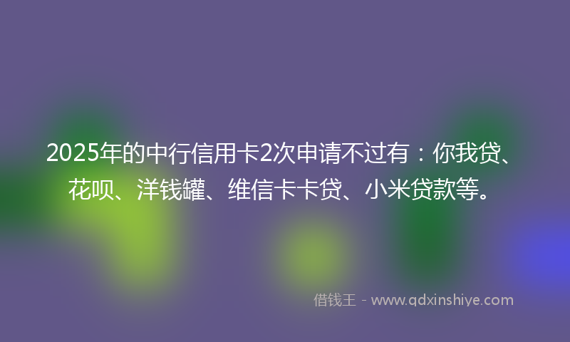 2025年的中行信用卡2次申请不过有：你我贷、花呗、洋钱罐、维信卡卡贷、小米贷款等。