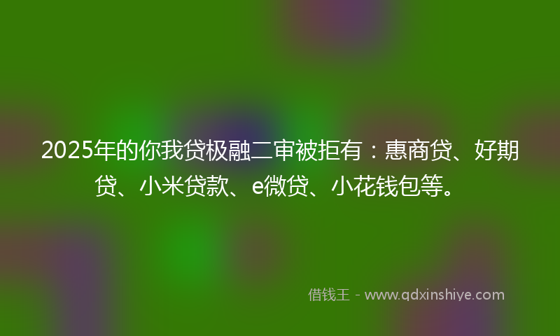 2025年的你我贷极融二审被拒有：惠商贷、好期贷、小米贷款、e微贷、小花钱包等。