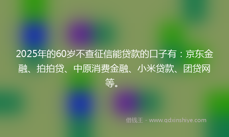 2025年的60岁不查征信能贷款的口子有：京东金融、拍拍贷、中原消费金融、小米贷款、团贷网等。