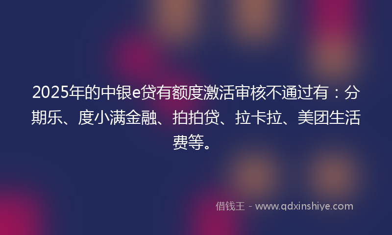 2025年的中银e贷有额度激活审核不通过有：分期乐、度小满金融、拍拍贷、拉卡拉、美团生活费等。