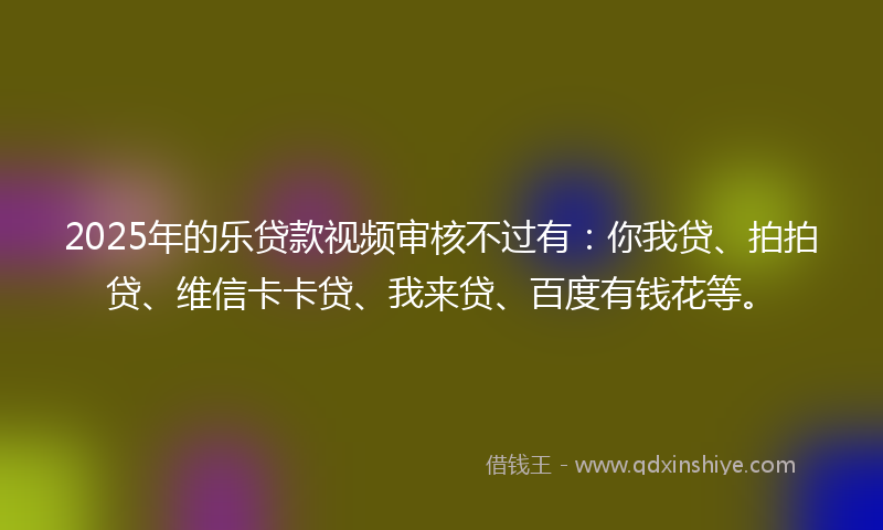 2025年的乐贷款视频审核不过有：你我贷、拍拍贷、维信卡卡贷、我来贷、百度有钱花等。