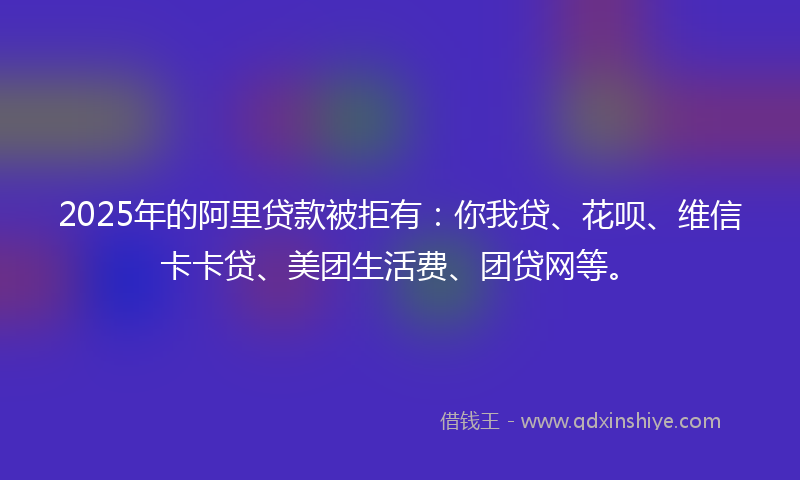 2025年的阿里贷款被拒有：你我贷、花呗、维信卡卡贷、美团生活费、团贷网等。