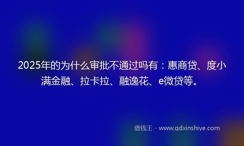 2025年的为什么审批不通过吗有：惠商贷、度小满金融、拉卡拉、融逸花、e微贷等。