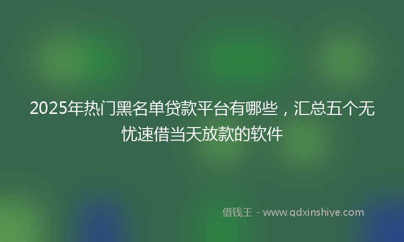 2025年热门黑名单贷款平台有哪些，汇总五个无忧速借当天放款的软件