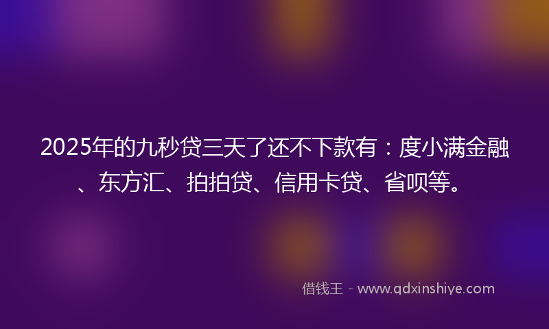 2025年的九秒贷三天了还不下款有：度小满金融、东方汇、拍拍贷、信用卡贷、省呗等。