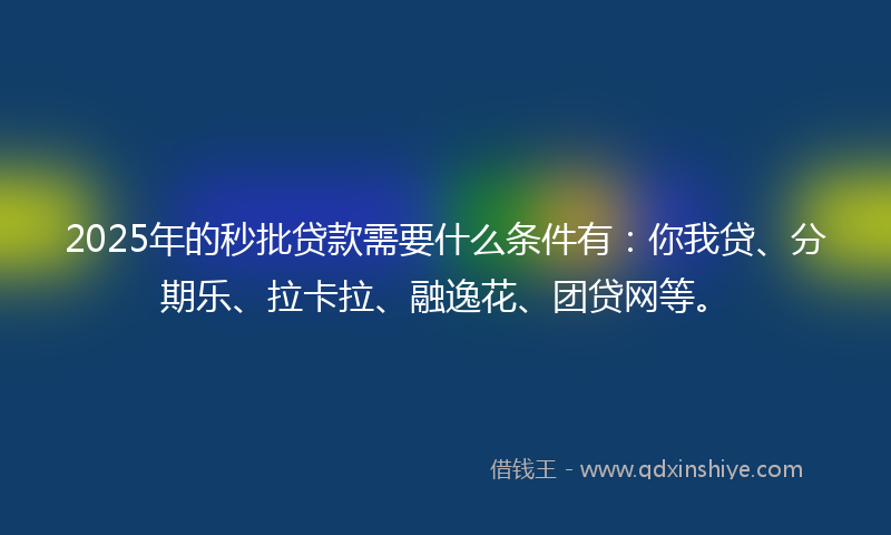 2025年的秒批贷款需要什么条件有：你我贷、分期乐、拉卡拉、融逸花、团贷网等。