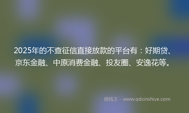 2025年的不查征信直接放款的平台有：好期贷、京东金融、中原消费金融、投友圈、安逸花等。