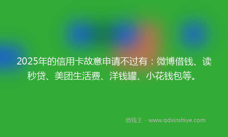 2025年的信用卡故意申请不过有：微博借钱、读秒贷、美团生活费、洋钱罐、小花钱包等。