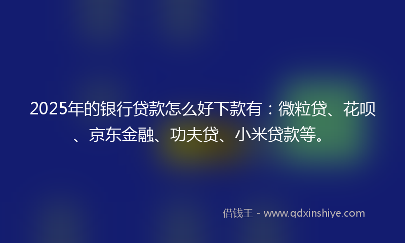 2025年的银行贷款怎么好下款有：微粒贷、花呗、京东金融、功夫贷、小米贷款等。