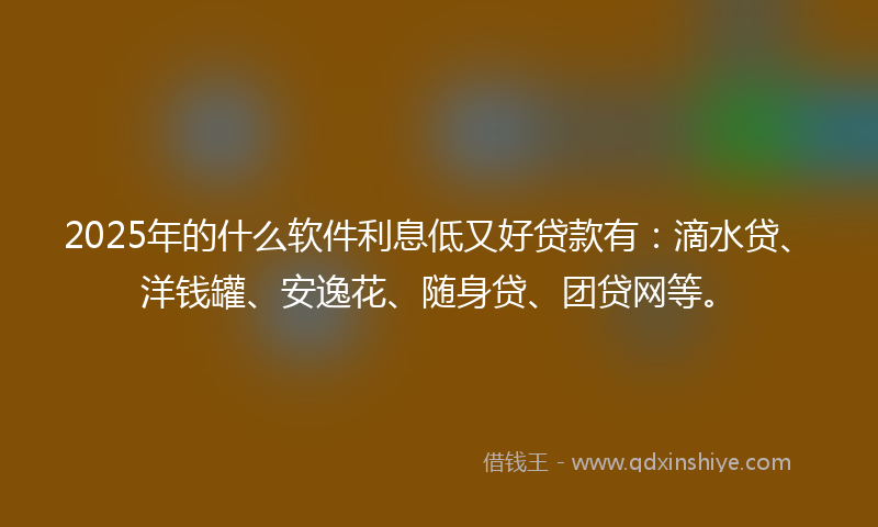 2025年的什么软件利息低又好贷款有：滴水贷、洋钱罐、安逸花、随身贷、团贷网等。