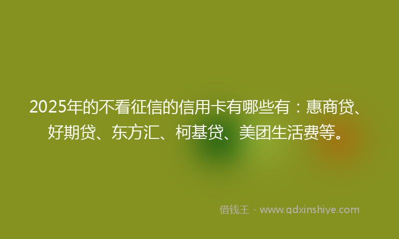 2025年的不看征信的信用卡有哪些有：惠商贷、好期贷、东方汇、柯基贷、美团生活费等。