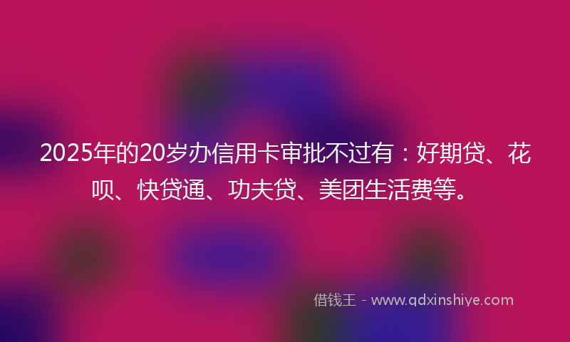 2025年的20岁办信用卡审批不过有：好期贷、花呗、快贷通、功夫贷、美团生活费等。