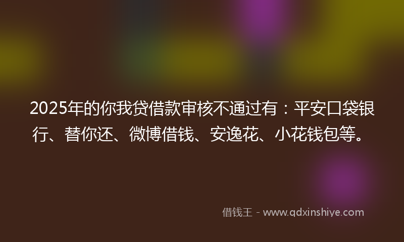 2025年的你我贷借款审核不通过有：平安口袋银行、替你还、微博借钱、安逸花、小花钱包等。
