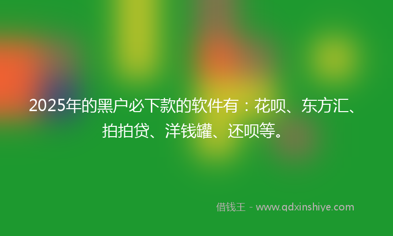 2025年的黑户必下款的软件有：花呗、东方汇、拍拍贷、洋钱罐、还呗等。