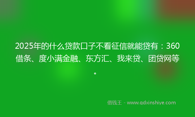 2025年的什么贷款口子不看征信就能贷有：360借条、度小满金融、东方汇、我来贷、团贷网等。