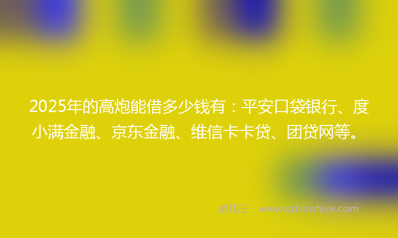 2025年的高炮能借多少钱有：平安口袋银行、度小满金融、京东金融、维信卡卡贷、团贷网等。