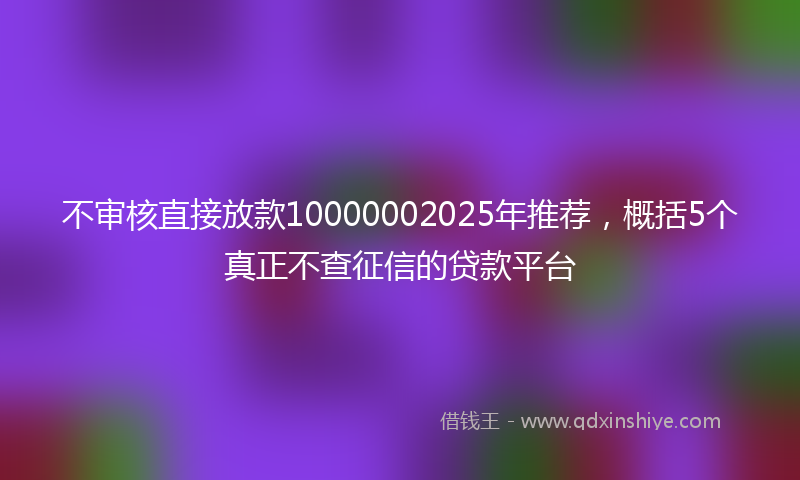 不审核直接放款10000002025年推荐，概括5个真正不查征信的贷款平台