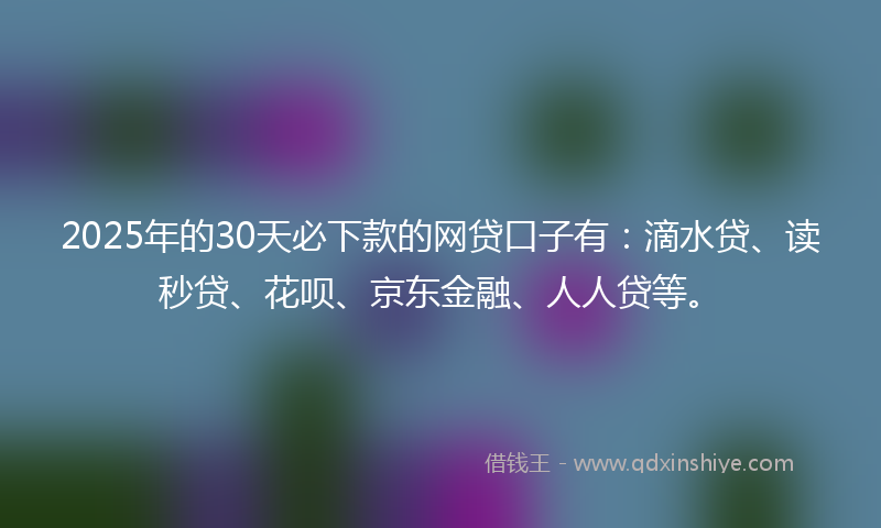 2025年的30天必下款的网贷口子有：滴水贷、读秒贷、花呗、京东金融、人人贷等。
