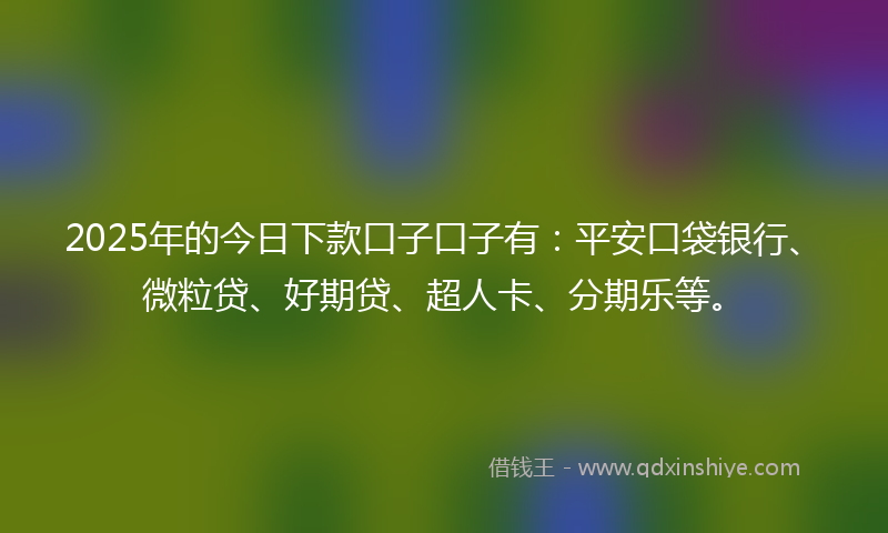 2025年的今日下款口子口子有：平安口袋银行、微粒贷、好期贷、超人卡、分期乐等。