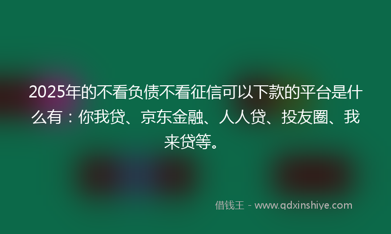 2025年的不看负债不看征信可以下款的平台是什么有：你我贷、京东金融、人人贷、投友圈、我来贷等。