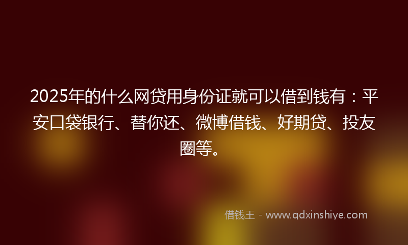 2025年的什么网贷用身份证就可以借到钱有：平安口袋银行、替你还、微博借钱、好期贷、投友圈等。