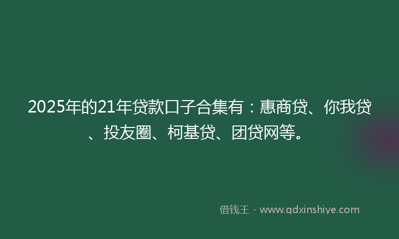 2025年的21年贷款口子合集有：惠商贷、你我贷、投友圈、柯基贷、团贷网等。