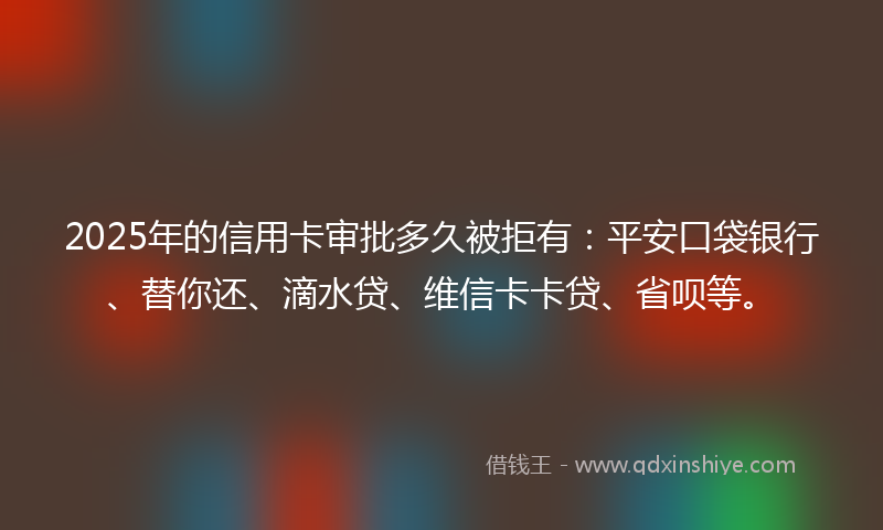 2025年的信用卡审批多久被拒有：平安口袋银行、替你还、滴水贷、维信卡卡贷、省呗等。