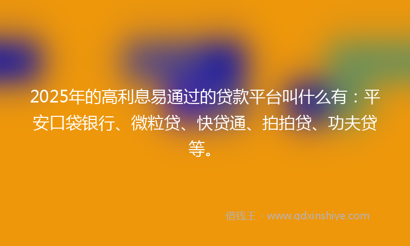 2025年的高利息易通过的贷款平台叫什么有：平安口袋银行、微粒贷、快贷通、拍拍贷、功夫贷等。