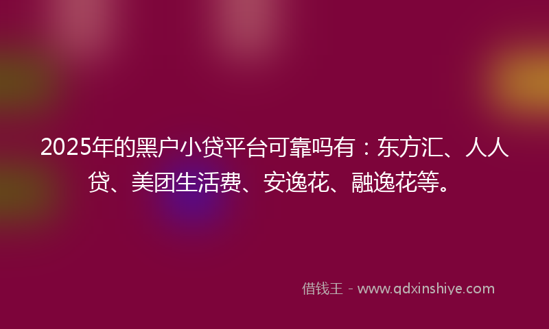 2025年的黑户小贷平台可靠吗有：东方汇、人人贷、美团生活费、安逸花、融逸花等。