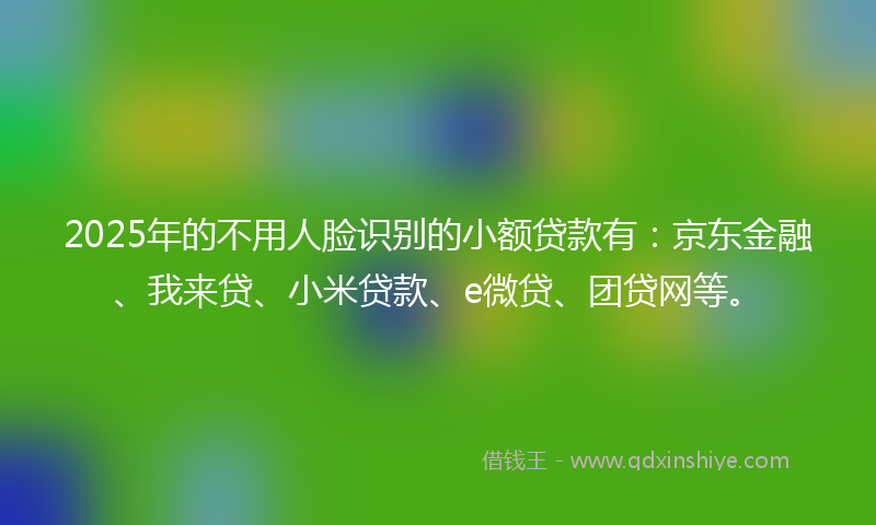 2025年的不用人脸识别的小额贷款有：京东金融、我来贷、小米贷款、e微贷、团贷网等。