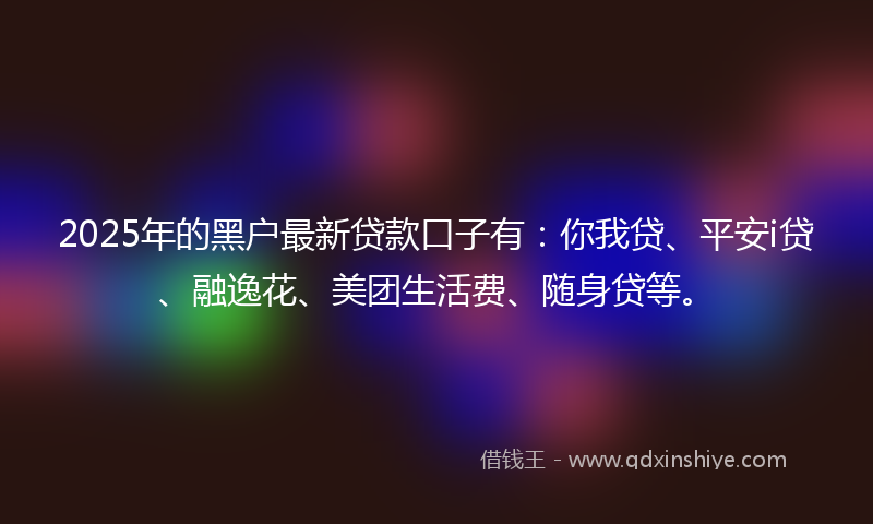 2025年的黑户最新贷款口子有：你我贷、平安i贷、融逸花、美团生活费、随身贷等。