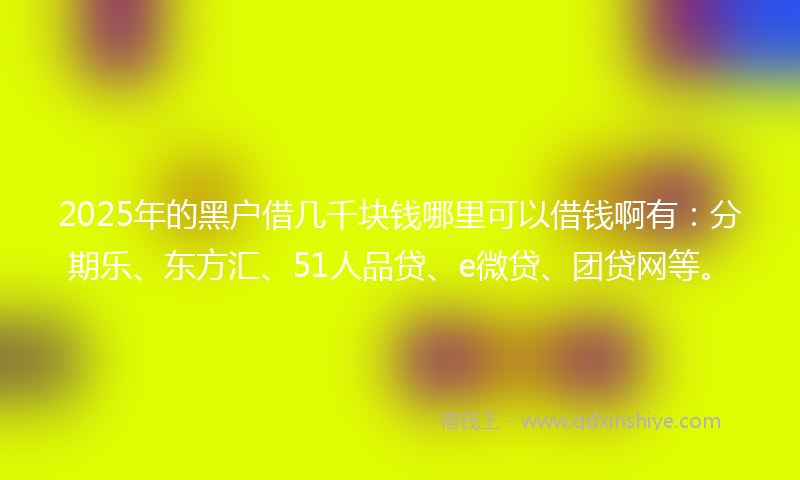 2025年的黑户借几千块钱哪里可以借钱啊有：分期乐、东方汇、51人品贷、e微贷、团贷网等。
