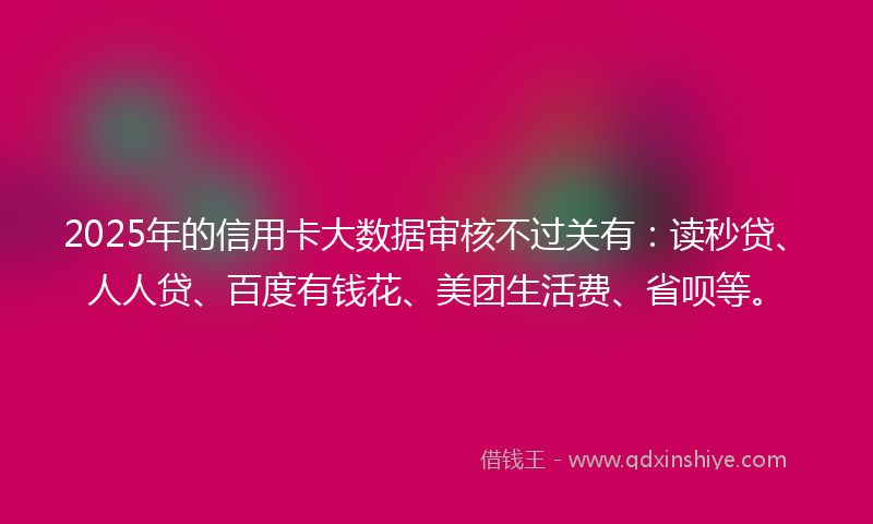 2025年的信用卡大数据审核不过关有：读秒贷、人人贷、百度有钱花、美团生活费、省呗等。